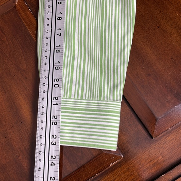 Women’s size 10 Lands’ End green/white pinstripe button-down long sleeve shirt - Picture 9 of 11